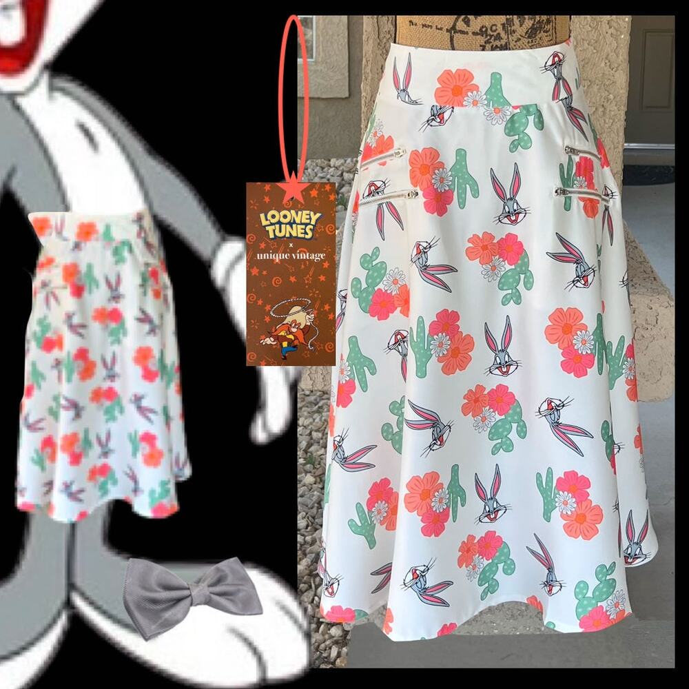 Looney Tunes Unique Vintage Vivien Bugs Bunny Cactus 40'S Swing Skirt Sz XS (2)